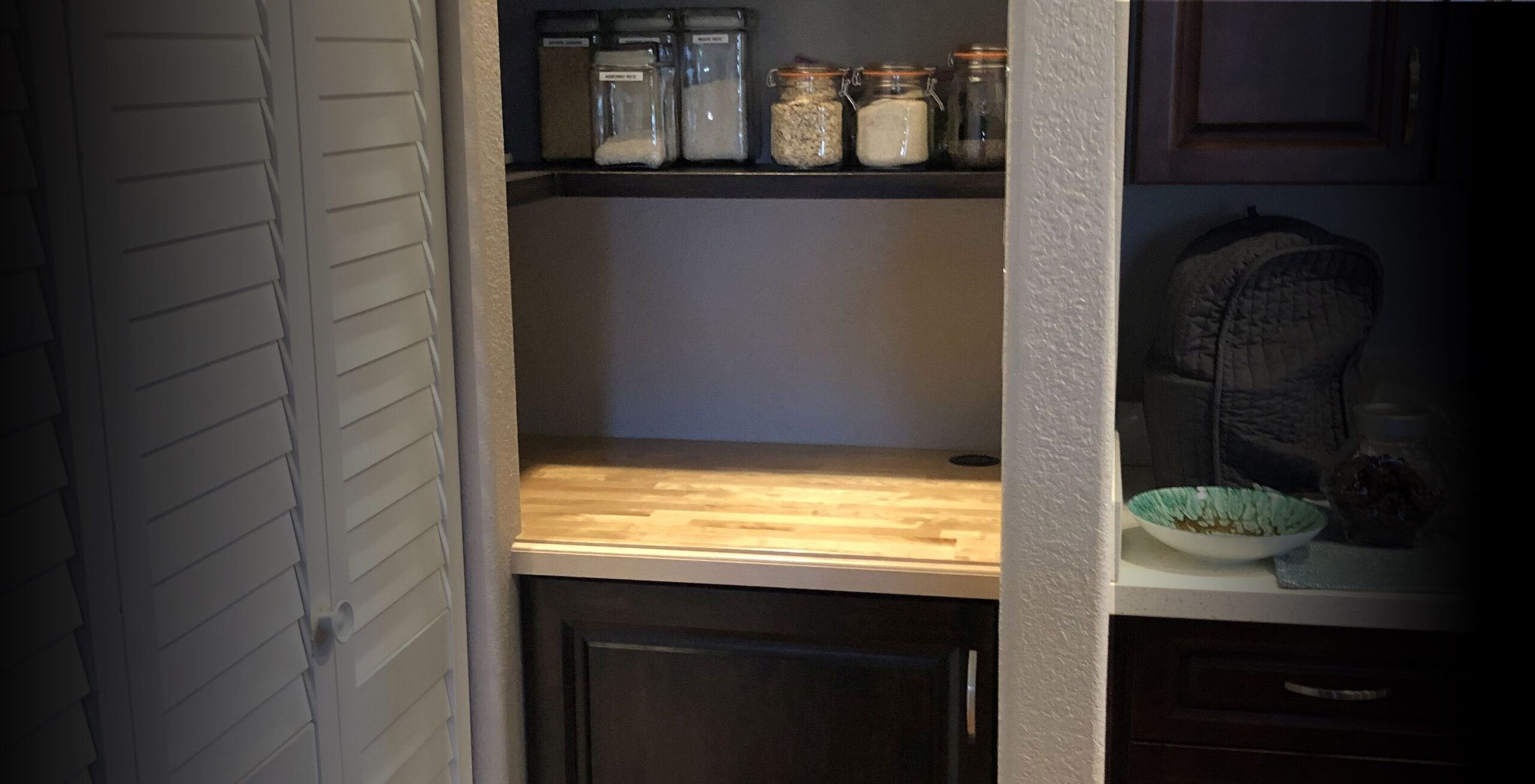 Maple Alcove Cabinet, Floating Shelves and Utility Alcove Shelves