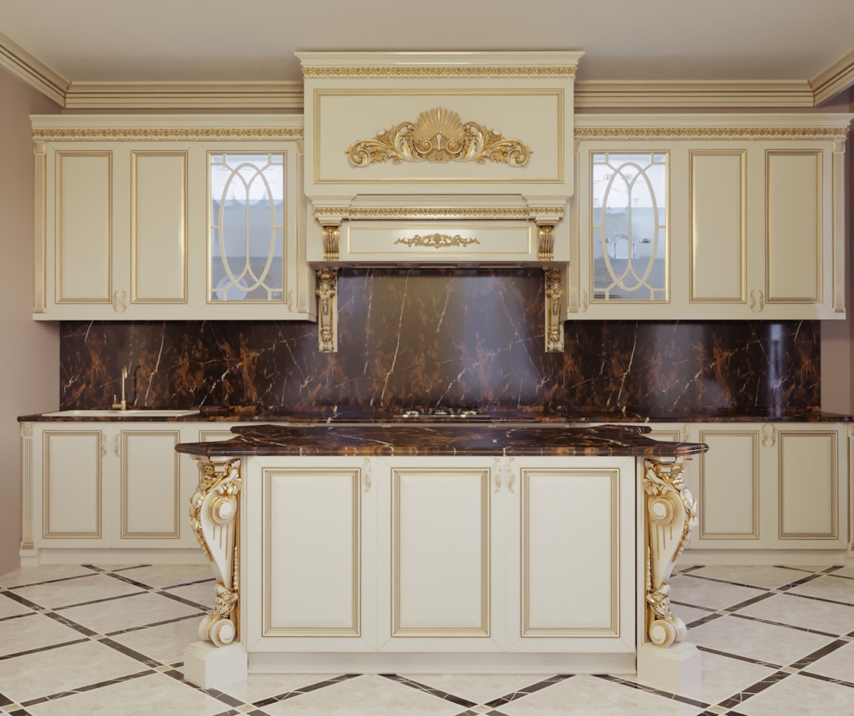 gold-leaf traditional style kitchen cabinet